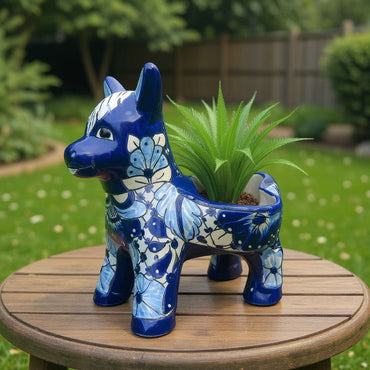 Blue & White Talavera Donkey Planter | Handmade Mexican Art