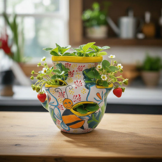 Handmade Talavera Strawberry Pot | Bumble Bee Garden Planter