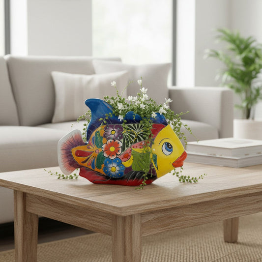 Talavera Fish Planter | Hand-Painted Colorful Mexican Pottery