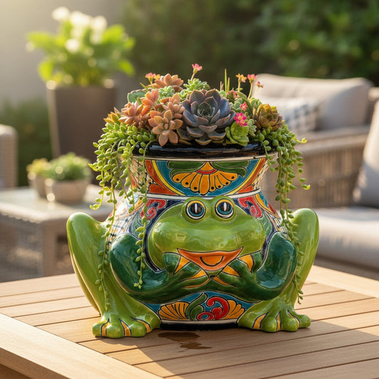 Talavera Frog Planter | Colorful Hand-Painted Mexican Ceramic Pot