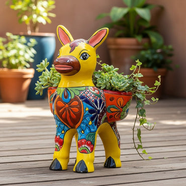 Large Talavera Donkey Planter | Hand-Painted Ceramic Burro