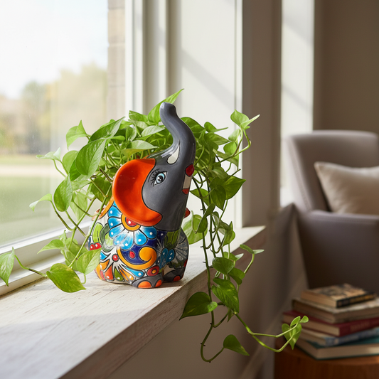 Medium Handmade Talavera Elephant Planter | Colorful Animal Art