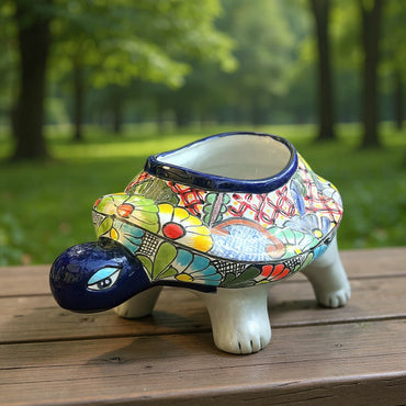 Talavera Turtle Planter | Hand-Painted Mexican Ceramic Garden Pot