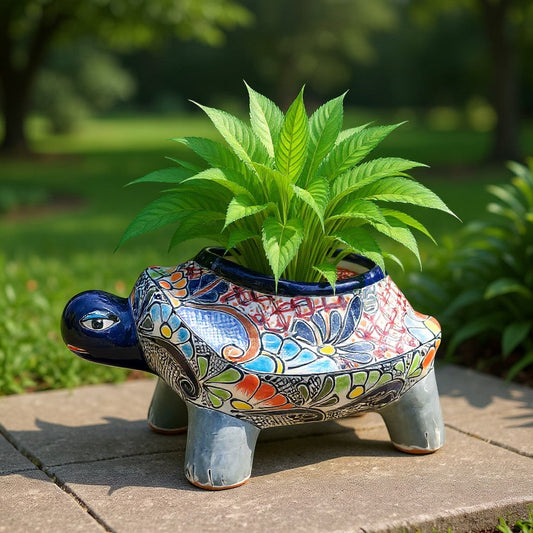 Talavera Turtle Planter | Hand-Painted Mexican Ceramic Garden Pot