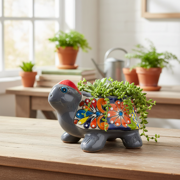 Small Talavera Turtle Planter | Hand-Painted Mexican Pottery