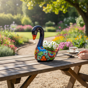 Large Talavera Swan Planter | Colorful Hand-Painted Mexican Pottery