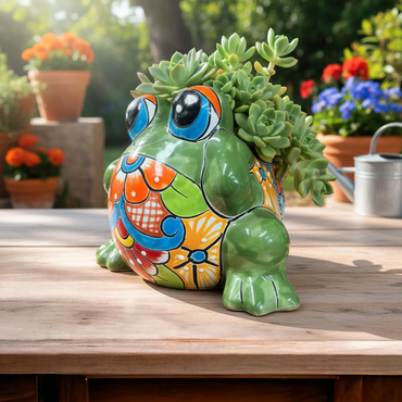 Colorful Talavera Frog Planter | Handmade Mexican Pottery Statue