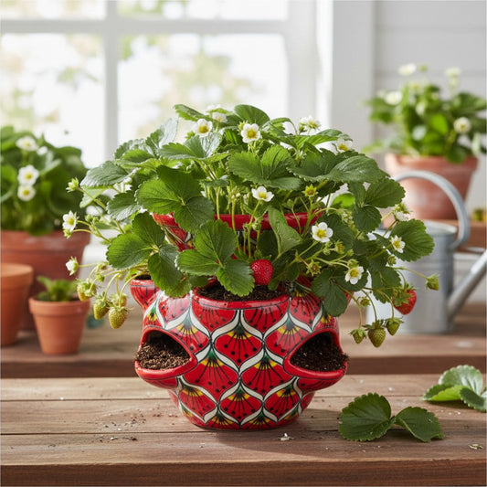 Talavera Strawberry Planter | Red Peacock Design