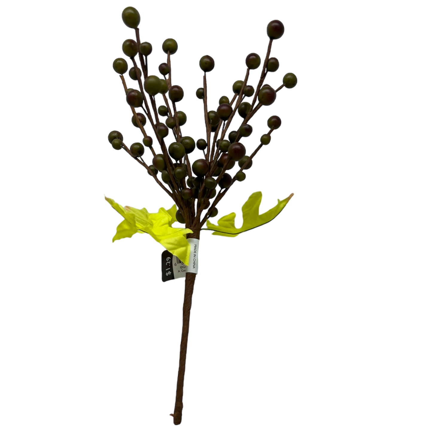 Green Berry Spray With Autumn Leaves 10 Inch