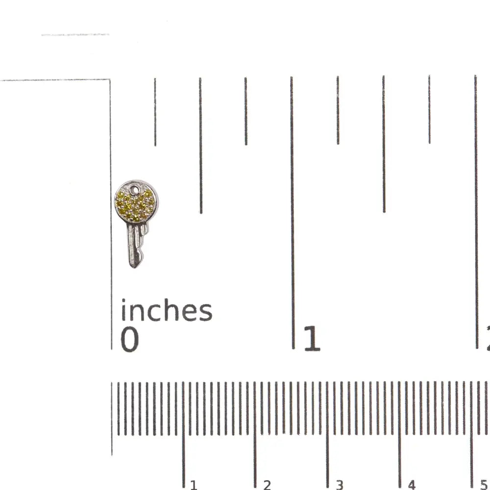Treated Yellow Diamond Key Motif Charm Stud Earrings in Sterling Silver – 1/6 Cttw