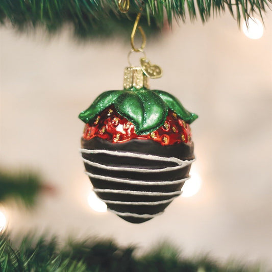 Chocolate Dipped Strawberry Glass Ornament