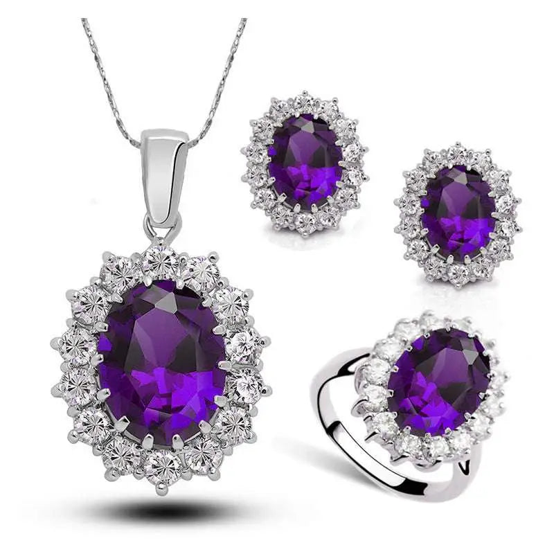 Turquoise Crystal Jewelry Bridal Necklace Earrings Ring Set