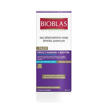 Bioblas Anti-Hair Loss Shampoo with Procyanidin and Biotin - 360ml Natural Hair Care for Stress-Related Hair Loss