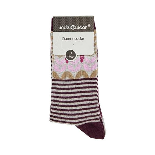 Underwear Women's Cotton Socks 3-Pack: Colorful Floral & Fruit Patterned Ladies Socks Size 39-42 (EU) - Comfortable, Breathable & Stylish.