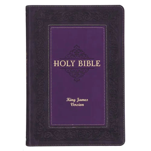 KJV Study Bible, Large Print King James Version Holy Bible, Thumb Tabs, Ribbons, Faux Leather Purple Two-Tone Debossed - Leather