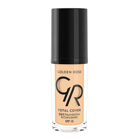 Golden Rose Total Cover 2in1 Foundation & Concealer - High Coverage, Oil-Free Makeup with SPF 15