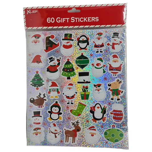 60 Count Peel and Stick Gift Tags - Santa / Elf Hat / Snowman