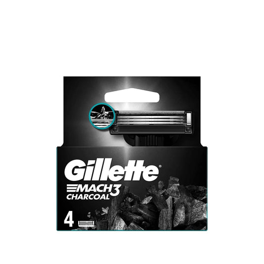 Gillette Mach3 Charcoal Replacement Razor Blades for Men - Pack of 4, Smooth Shave, Affordable