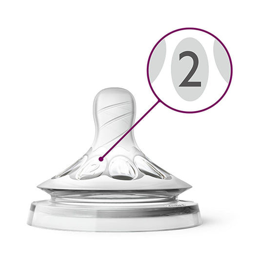 Philips Avent Natural Baby Bottle Nipple 2 Hole Slow Flow for 1 Month+ Infants - Pack of 2