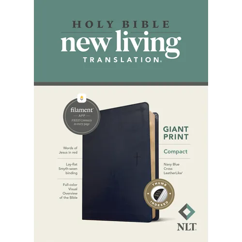 NLT Compact Giant Print Bible, Filament Enabled (Leatherlike, Navy Blue Cross, Indexed, Red Letter) - Imitation Leather
