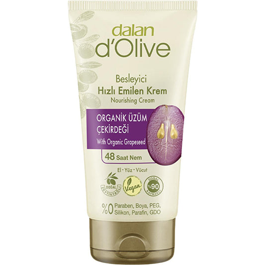 Dalan D'Olive Organic Moisturizing Cream with Grape Seed Oil & Olive Oil - 48hr Hydration, Non-Greasy, Suitable for All Skin Types