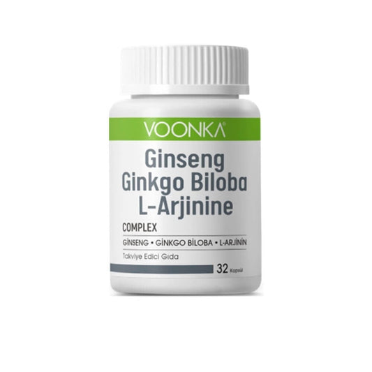 Voonka Ginseng Ginkgo Biloba L-Arginine Dietary Supplement - 30 Capsules for Energy and Cognitive Support