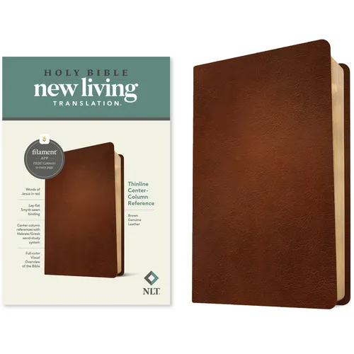 NLT Thinline Center-Column Reference Bible, Filament Enabled (Genuine Leather, Brown, Red Letter) - Leather
