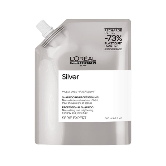 L'Oreal Professionnel Paris Serie Expert Silver Color-Correcting Purple Shampoo for Blonde, Gray, White Hair - 500ml Refill