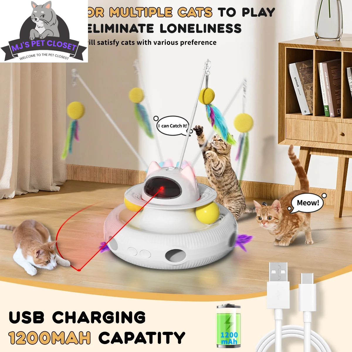 Unleash the Fun with 4-in-1 Interactive Cat Toys! πΎπ Rechargeable Laser, 360Β° Rotation, and Exciting Track Balls for Endless Indoor Playtime! πβ¨