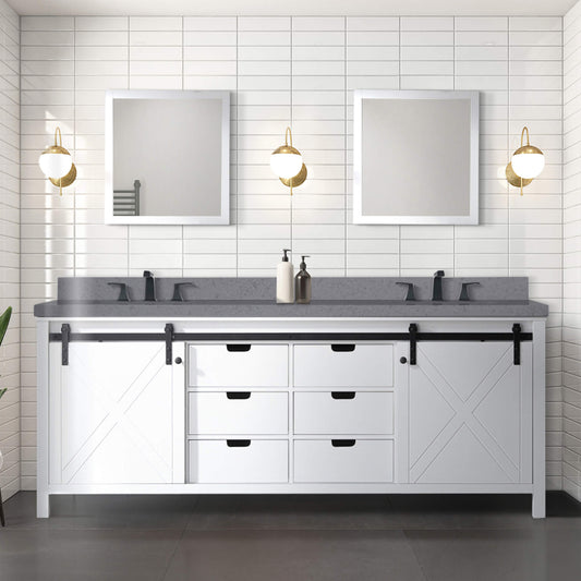 Nuvia White Bathroom Vanity With Gray Quartz Top And Faucet Set (SAK40685)