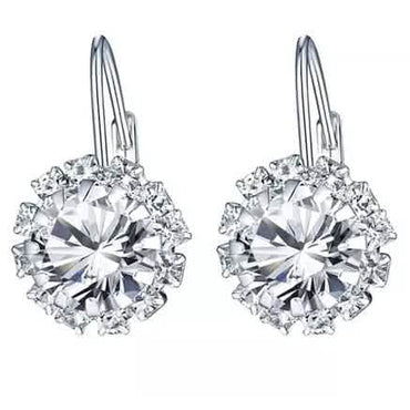 White Gold Huggie Earrings with Swarovski Crystal By Barzel