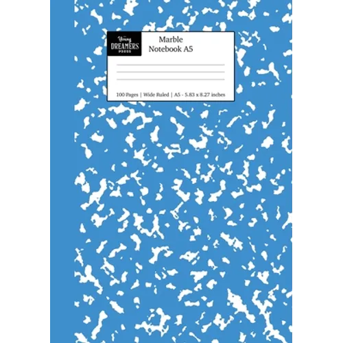 Marble Notebook A5: Blue Marble Wide Ruled Journal - Paperback