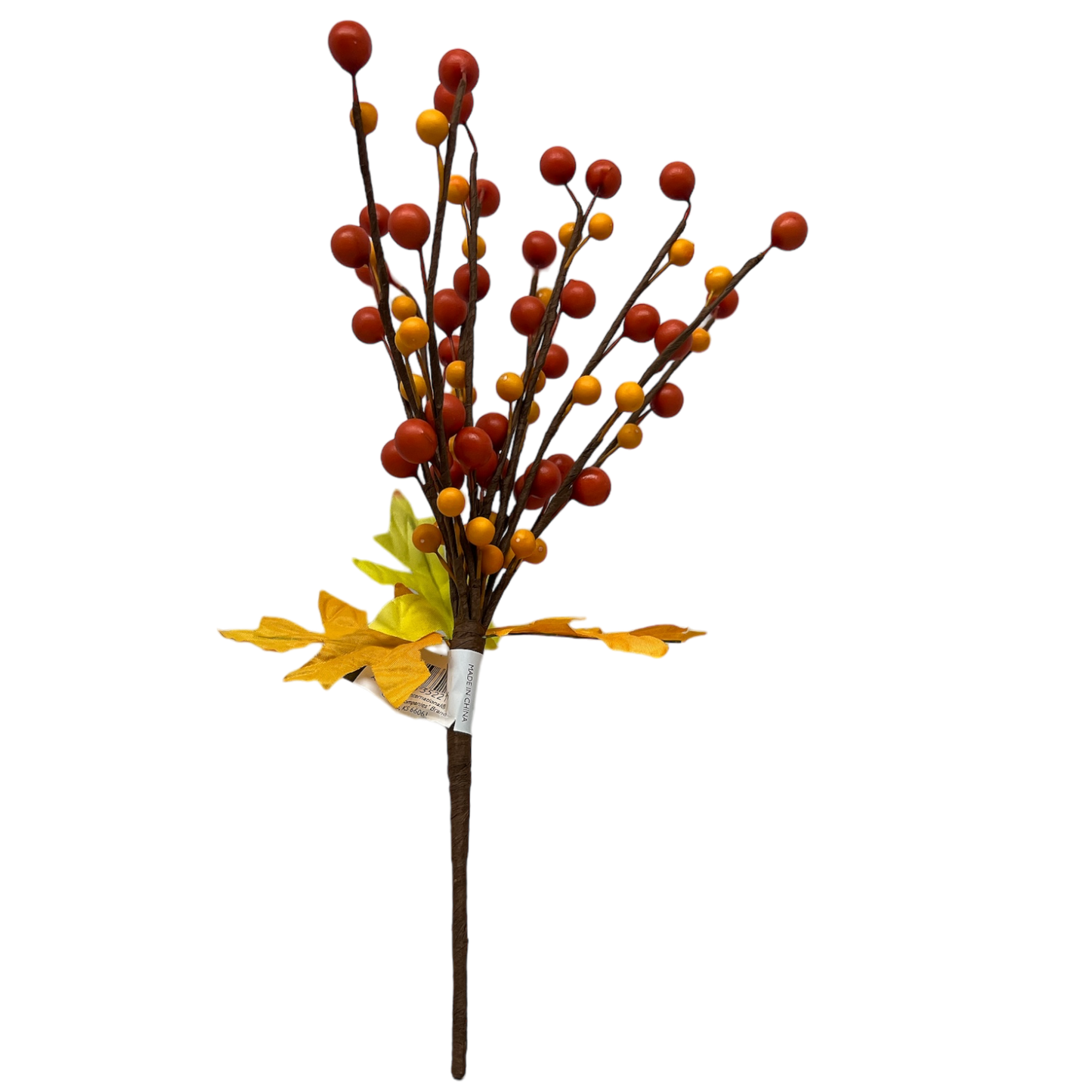 Two Tone Orange Berry Spray With Autumn Leaves 10 Inch