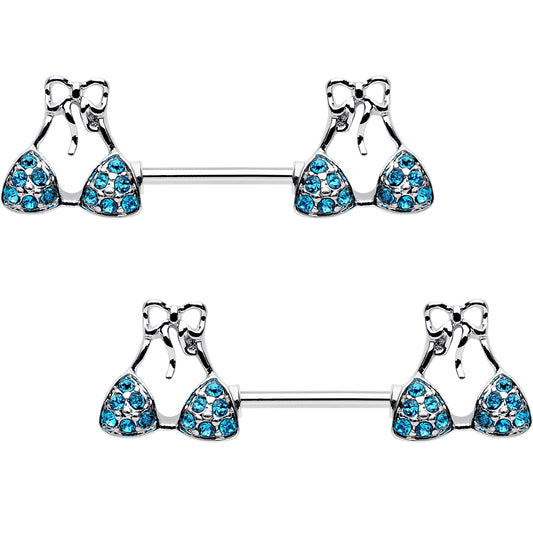 Blue Gem Summer Swimsuit Nipple Barbell Ring Set