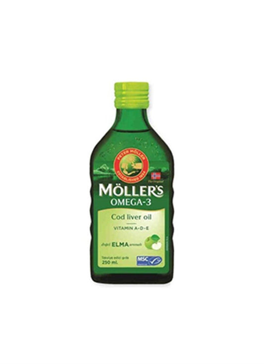 Möller's Cod Liver Oil Supplement with Omega-3, Vitamins A, D, E - Natural Apple Flavor for Heart, Brain Health - 8.45 fl oz