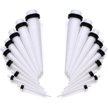 14 to 00G 18 Piece White Acrylic Ear Stretching Taper Kit Set