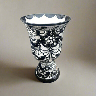 Extra Large Black Talavera Planter | Hand-Painted Pedestal Flower Pot