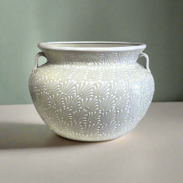 Extra Large Talavera Flower Pot | White Handmade Mexican Planter