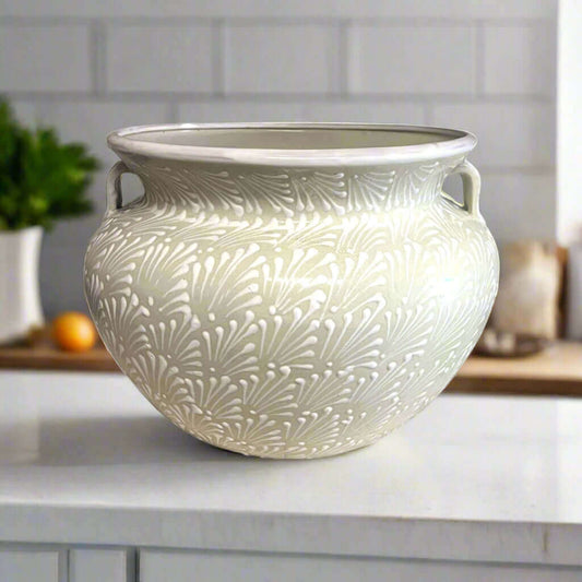 Extra Large Talavera Flower Pot | White Handmade Mexican Planter