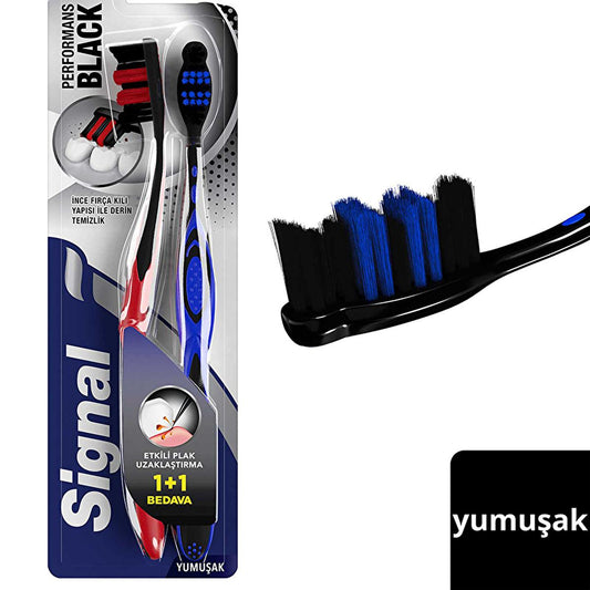 Signal Manual Toothbrush Performance Black - Soft Bristle, Ergonomic Design for Gentle Gum Care