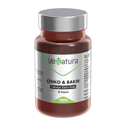 VeNatura Zinc & Copper Dietary Supplement - 60 Capsules, Vegan, Gluten-Free, Immune System Support