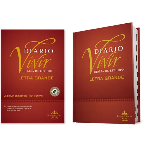 Biblia de Estudio del Diario Vivir Rvr60, Letra Grande (Letra Roja, Tapa Dura, Índice) - Hardcover