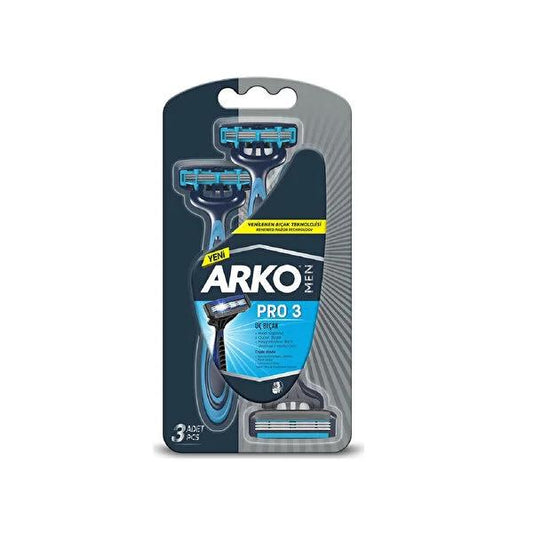 Arko Men T3 Razor Blades - 3 Blade Close Shave Razor for Men - Ergonomic Design & Lubricating Strip for Comfort