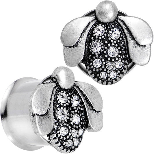 5/8 Clear Gem Steel Allow Me Ladybug Double Flare Tunnel Plug Set