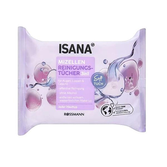 Isana 3-in-1 Facial Cleansing Wipes for Dry & Sensitive Skin - Gentle Makeup Remover Wipes, Alcohol Free - 25 Count