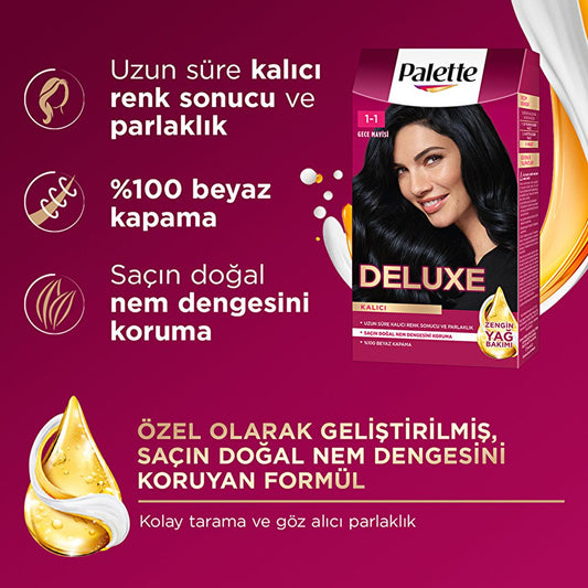 Palette Deluxe Gece Mavisi Hair Dye - Long-Lasting Vibrant Night Blue Hair Color with Nourishing Properties