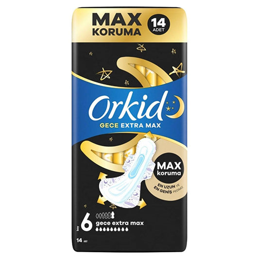 Orkid Ultra Gece Extra Max Hygienic Pads for Women - Nighttime Protection, Leak Proof, Dermatologically Tested