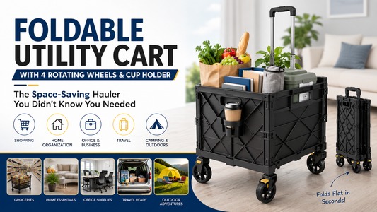 Foldable Utility Cart with 4 Rotating Wheels & Cup Holder: The Space-Saving Hauler You Didn't Know You Needed