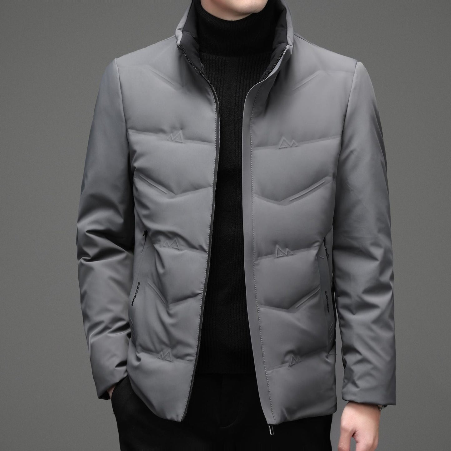 Mens Casual Color Stand-collar White Duck Down Warm Down Jacket