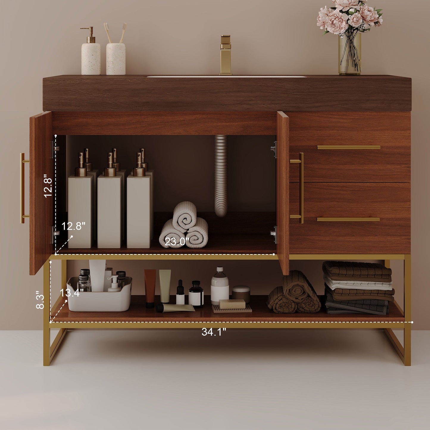 36' Modern Free-Standing Bathroom Vanity with Seamless Ceramic Sink & Sintered Stone Top